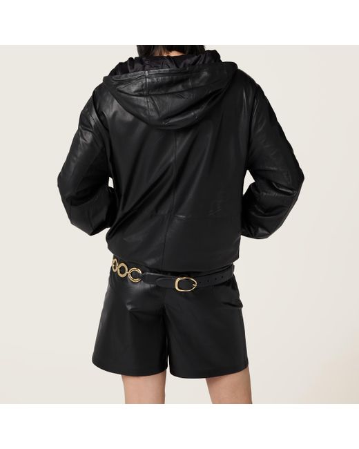 Miu Miu Black Nappa Leather Hoodie Jacket