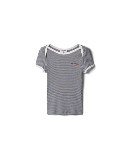 Miu Miu Gray Petit Bateau X Ribbed Jersey T-Shirt