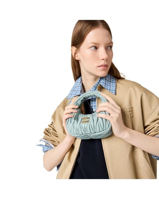 Miu Miu Blue Wander Matelassé Nappa Leather Hobo Mini-Bag