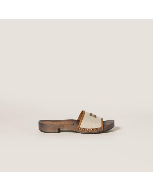 Miu Miu Canvas And Leather Clogs | Lyst