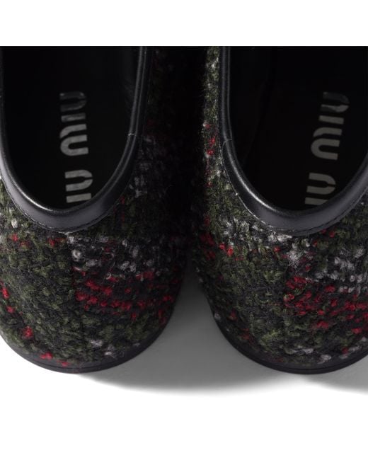 Miu Miu Black Plaid Tweed Ballerinas