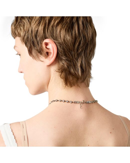 Miu Miu Metallic Metal Necklace With Crystals