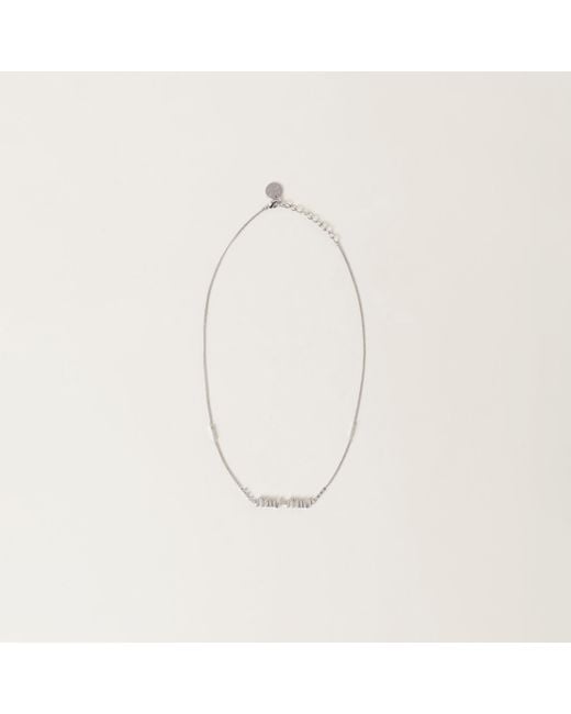 Miu Miu White Metal Necklace With Crystals