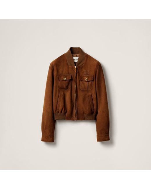 ジャケット Miu Miu SUEDE JACKET Miu Miu Suede Jacket | Brown | FARFETCH