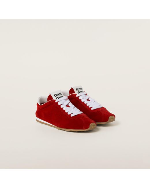 Miu Miu Red Plume Suede Sneakers