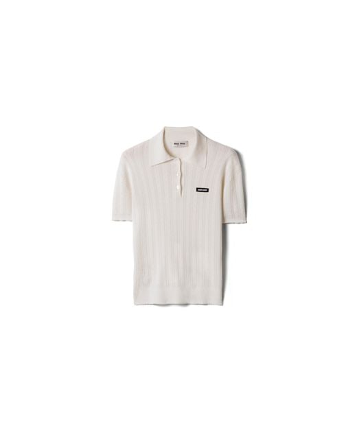 Miu Miu White Cashmere And Silk Polo Sweater