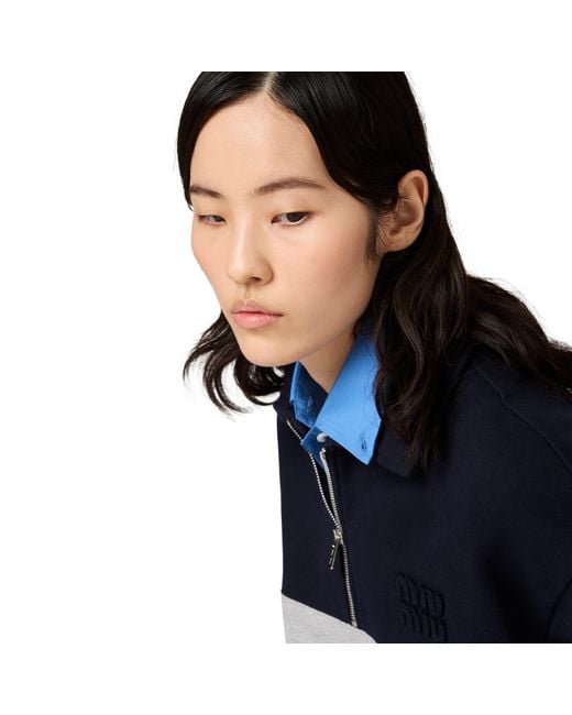 Miu Miu Blue Half-Zip Cotton Sweatshirt