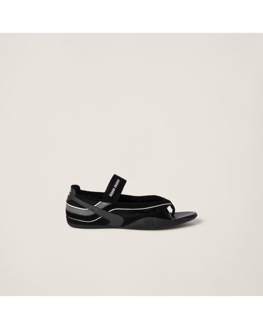Miu Miu Gymnasium Technical Fabric Thong Ballerinas in Black