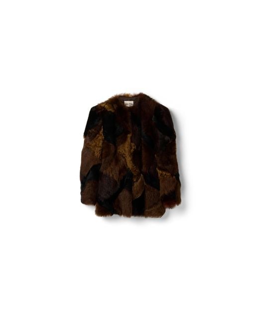Miu Miu Black Shearling Patchwork Caban Jacket