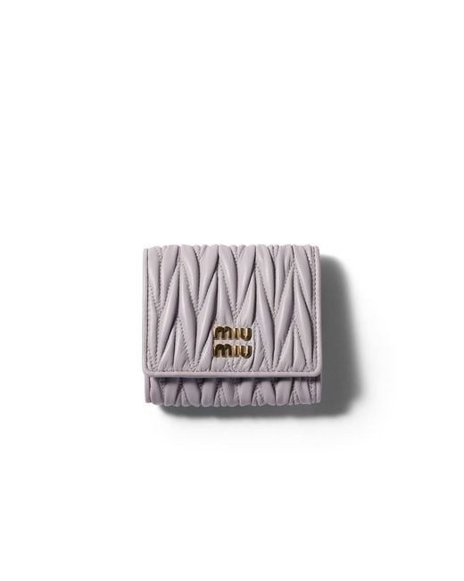 Miu Miu White Small Matelassé Nappa Leather Wallet