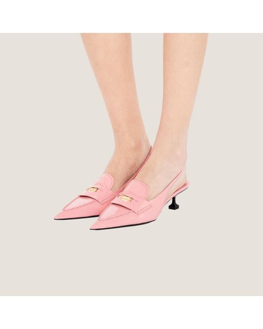 Miu Miu Pink Leather Penny Loafers With Heel