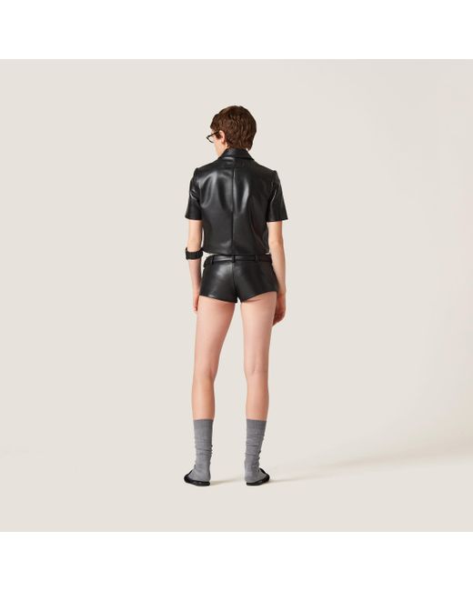 Miu Miu Black Nappa Leather Shorts