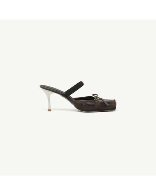 MM6 by Maison Margiela Brown Square-Toe Leather Ballerina Mules