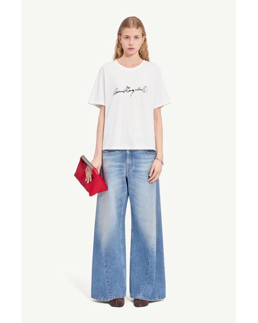 MM6 by Maison Margiela White Overdyed Handwritten-Print T-Shirt