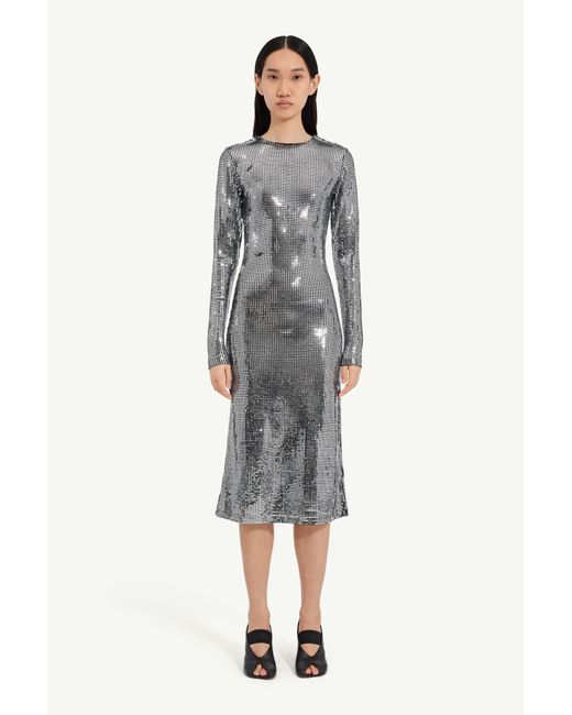 MM6 by Maison Margiela Gray Metallic Midi Dress