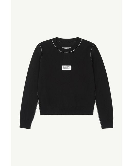 MM6 by Maison Margiela Black Contrast-Trimmed Wool Blend Knit Jumper