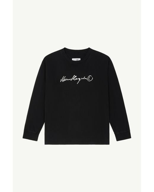MM6 by Maison Margiela Black Long-Sleeve Overdyed Handwritten-Print T-Shirt