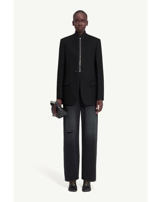 MM6 by Maison Margiela Black Flannel Zip-Front Suit Jacket