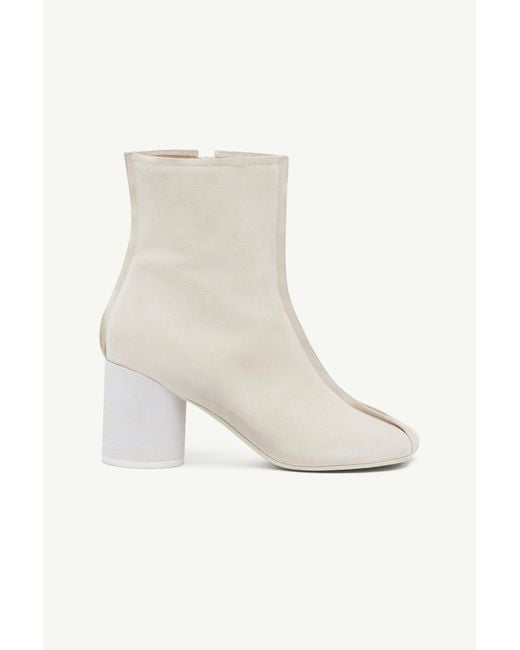 MM6 by Maison Margiela White Suede Anatomic Stitch Toe Ankle Boots