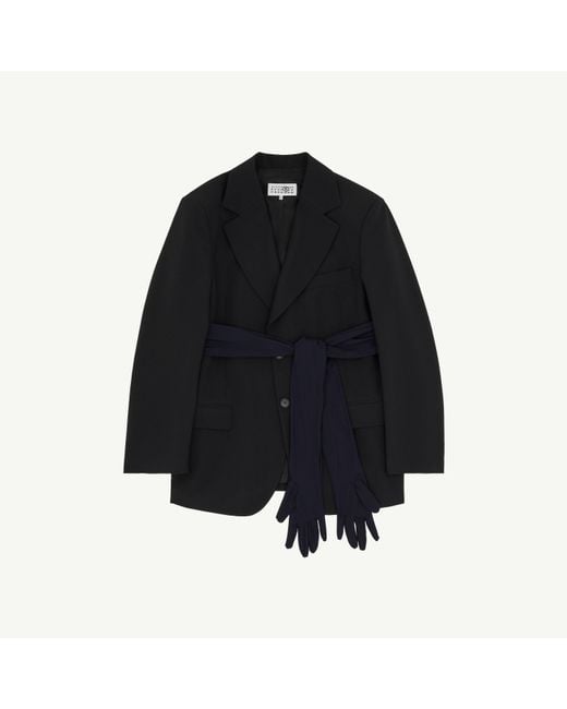 MM6 by Maison Margiela Black Wool-Blend Blazer With Gloves