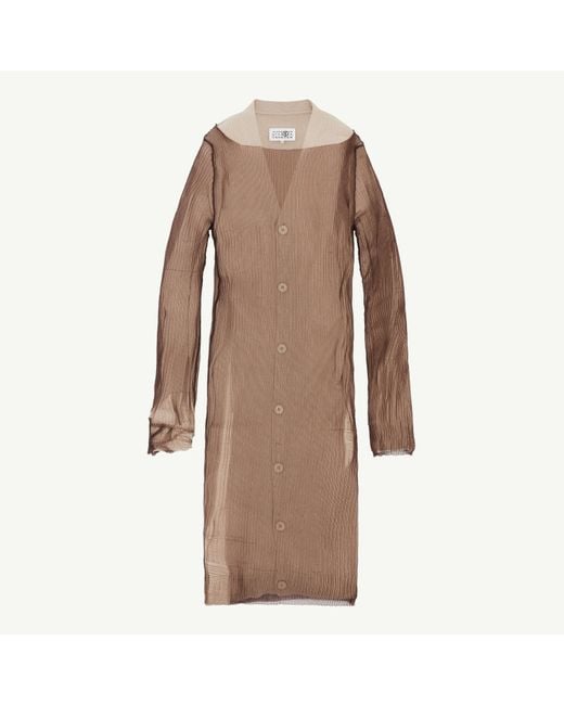 MM6 by Maison Margiela Brown Ribbed Midi Dress With Overlay