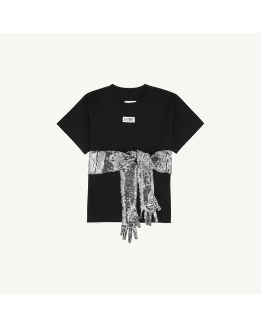 MM6 by Maison Margiela Cotton T-Shirt With Gloves in Black | Lyst