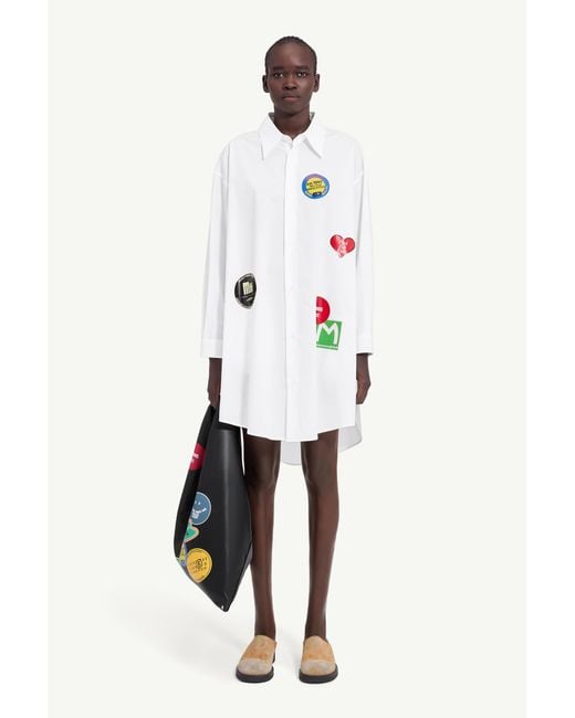 MM6 by Maison Margiela White Sticker-Print Cotton Poplin Dress