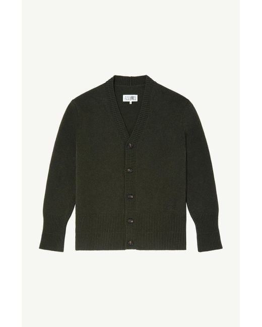 MM6 by Maison Margiela Green Wool V-Neck Cardigan for men