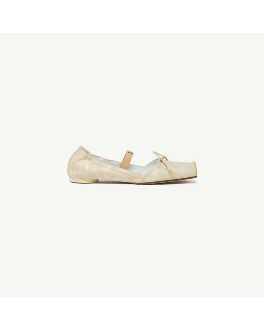 MM6 by Maison Margiela White Square-Toe Leather Ballerina Shoes