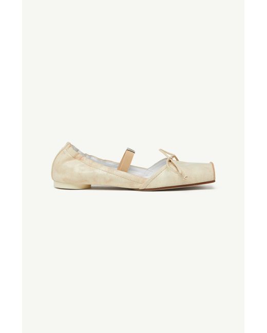MM6 by Maison Margiela White Square-Toe Leather Ballerina Shoes