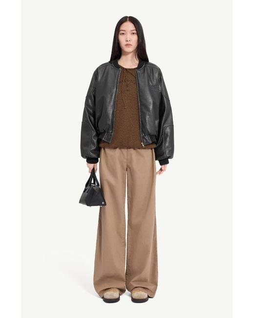 MM6 by Maison Margiela Black Faux Leather Jacket With Rib-Knit Trim
