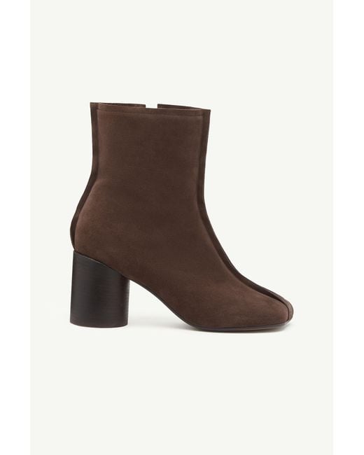 MM6 by Maison Margiela Brown Suede Anatomic Stitch Toe Ankle Boots