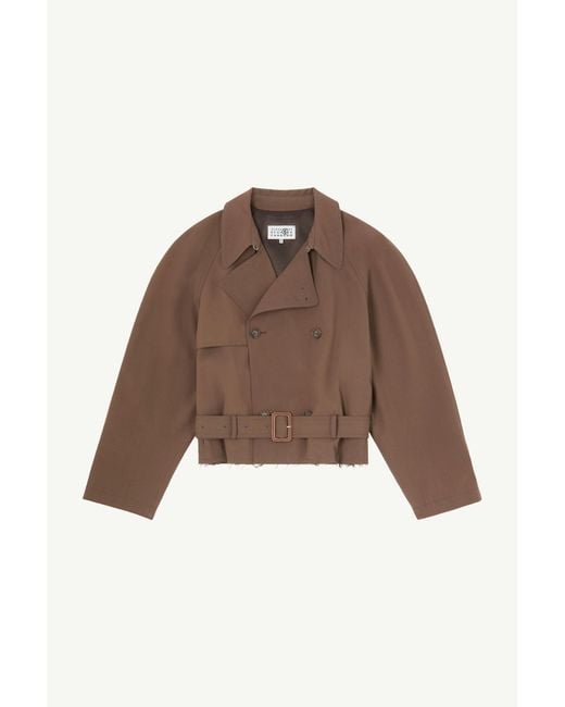 MM6 by Maison Margiela Brown Belted Wool Blend Jacket