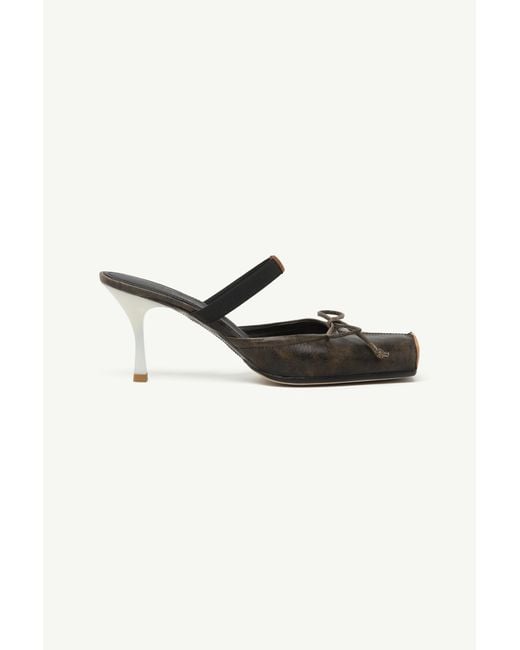 MM6 by Maison Margiela Brown Square-Toe Leather Ballerina Mules