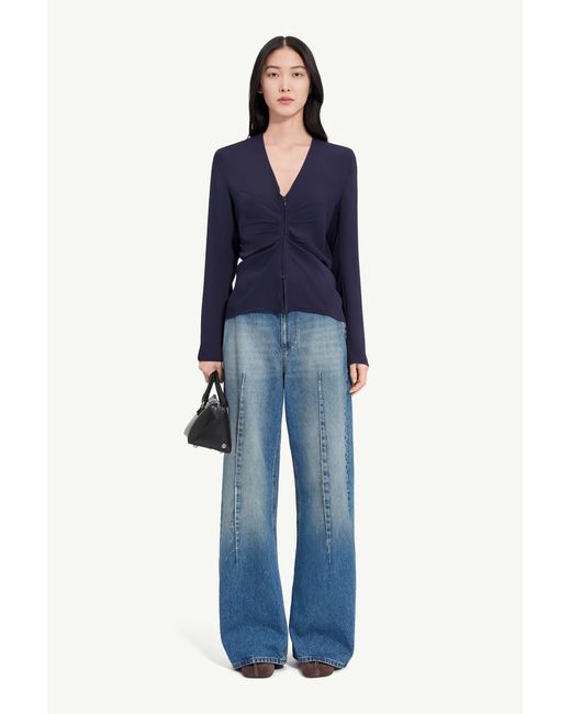 MM6 by Maison Margiela Blue Gathered V-Neck Top