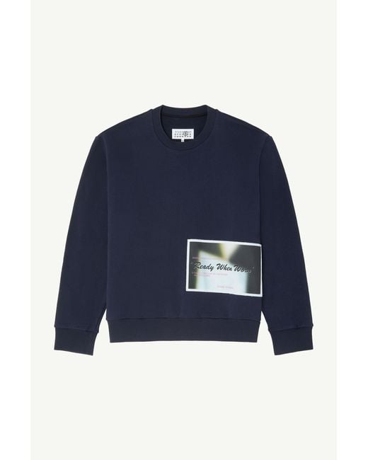 MM6 by Maison Margiela Blue Patch Cotton Sweatshirt for men