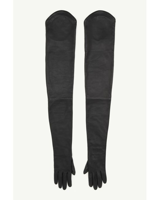 MM6 by Maison Margiela Black Long Leather Gloves