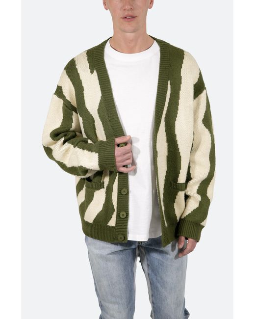 MNML Synthetic Zebra Cardigan in Green 