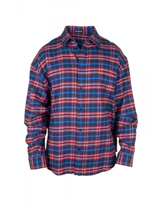Balenciaga Blue Classic Checked Cotton Shirt for men