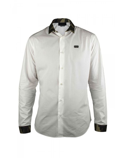 Philipp Plein White Diamond Cut Ls Iconic Shirt for men