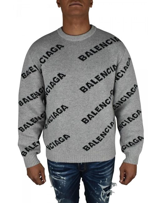 Balenciaga Gray Logo Knit Sweater for men