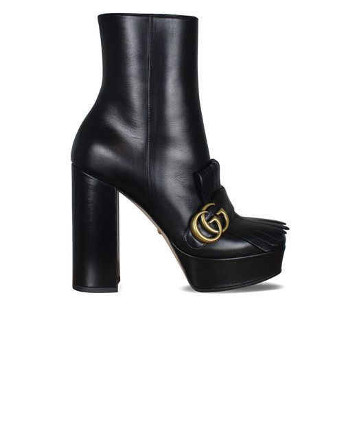 Gucci Black Marmont Stiefel Aus Leder Mit Haferlasche, Logo Und Plateau