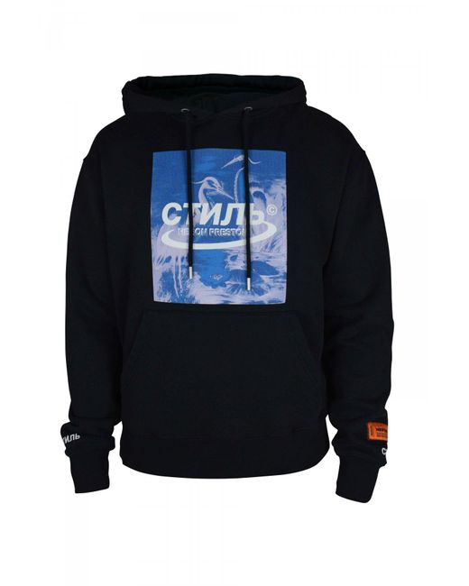 Heron Preston Black Cotton Hoodie With Pelican Graphics
