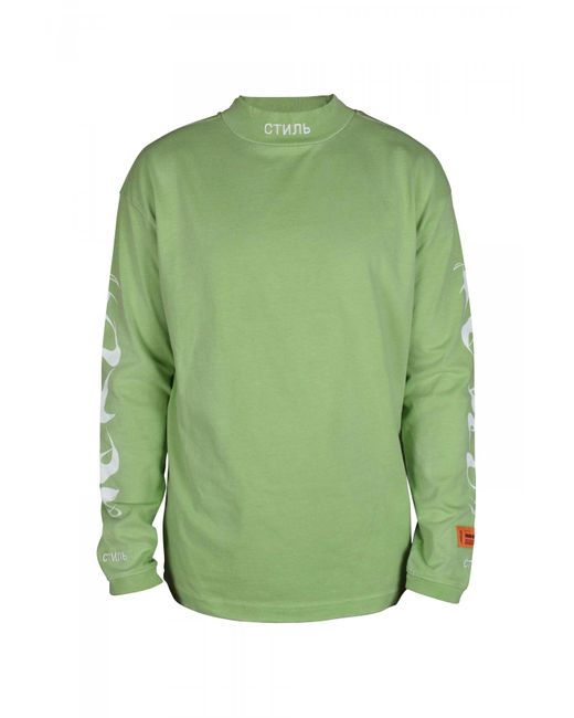 Heron Preston Green Long Sleeve T-Shirt With Embroidered Logo for men