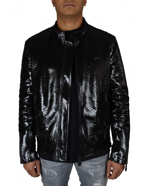 Philipp Plein Black Biker Jacket for men
