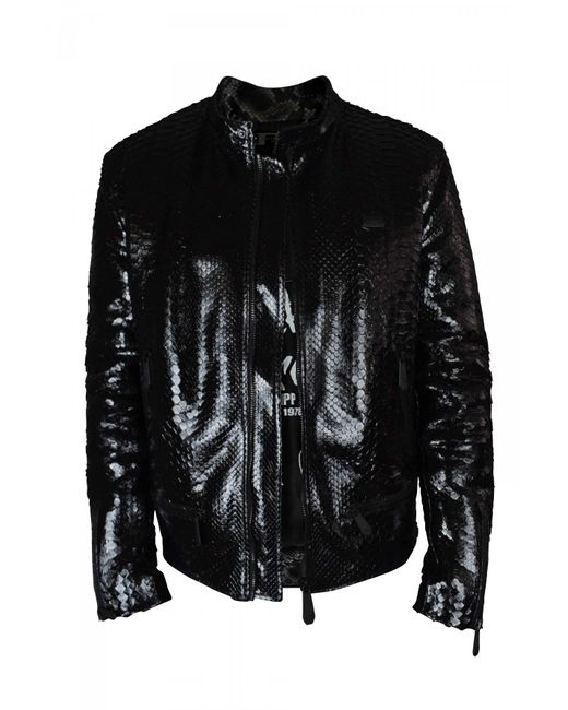 Philipp Plein Black Biker Jacket for men