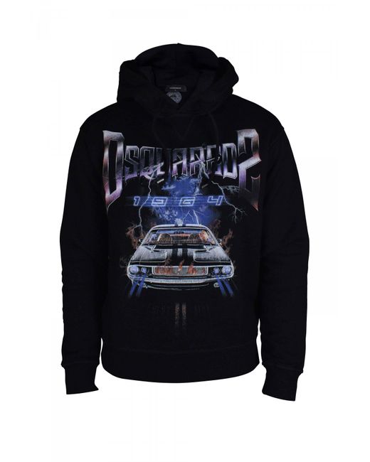 DSquared² Black Graphic Print Hooded Sweatshirt With Drawstring Detail