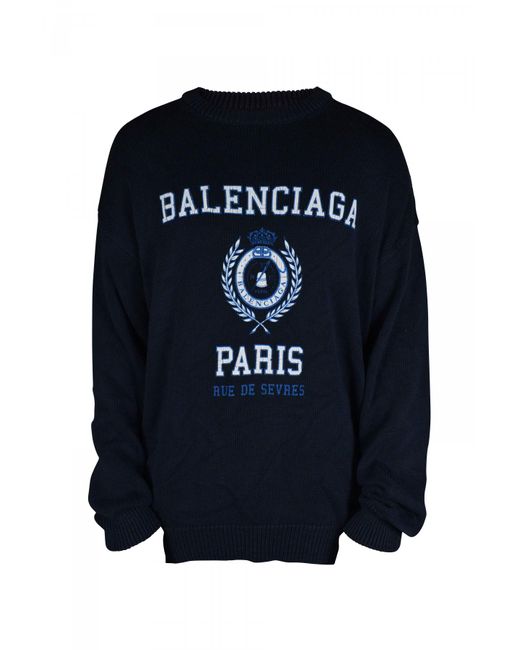 Balenciaga Blue Logo Knit Cotton Sweater for men