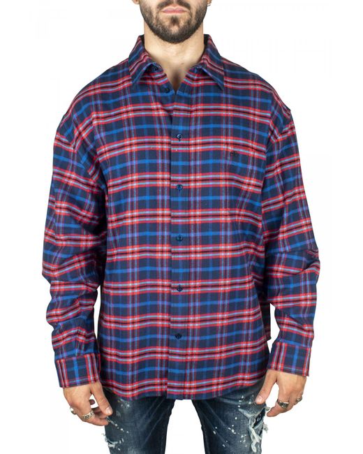 Balenciaga Blue Classic Checked Cotton Shirt for men