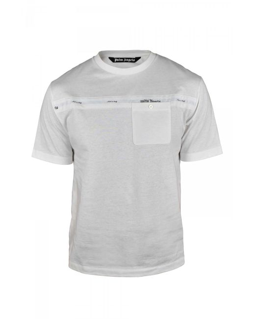 Palm Angels Gray Cotton T-Shirt With Chest Pocket for men